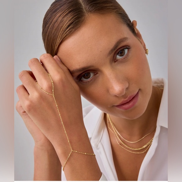 Pavoi Stay Gold Beaded Hand Chain, NEW, in original box. - Picture 3 of 3